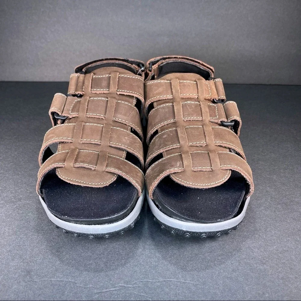 NEW DREW Brown Nubuck Leather Mason Sandals Two Way Strap Men's‎ 9.5, 4W